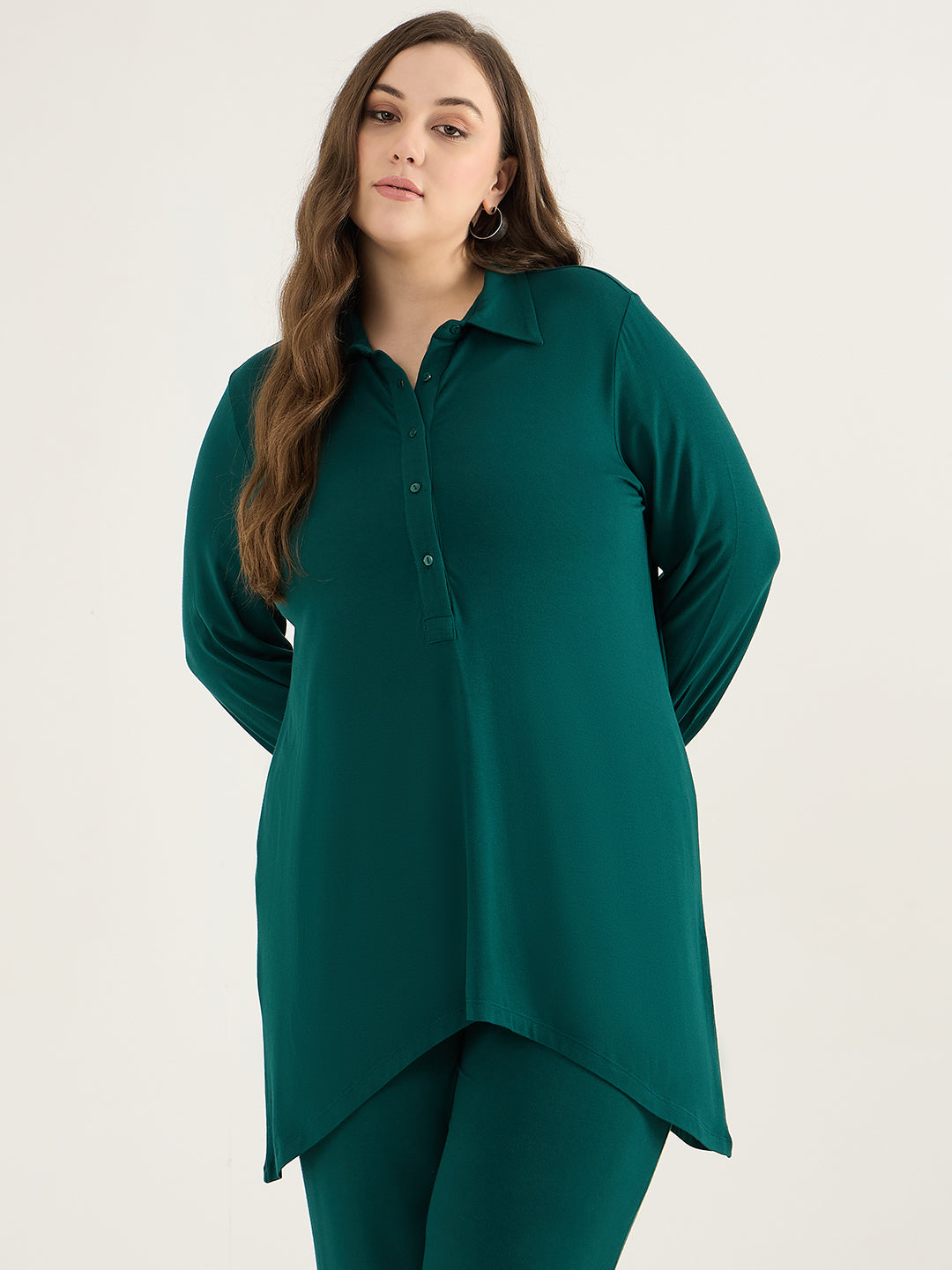 Bamboo Green Asymmetric Knit Tunic