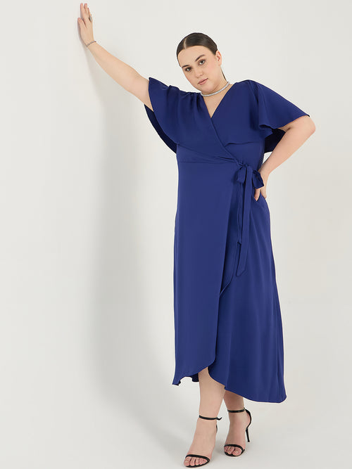 Ink Blue Wrap Formal Maxi Dress
