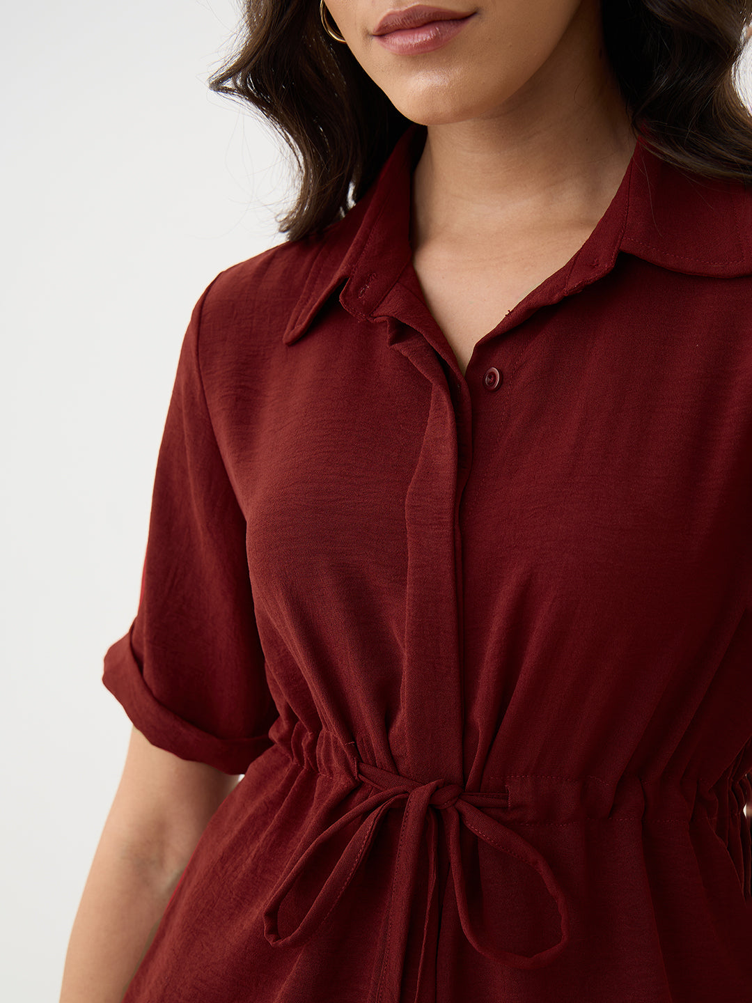 Maroon Drawstring Detail Co-Ord Set
