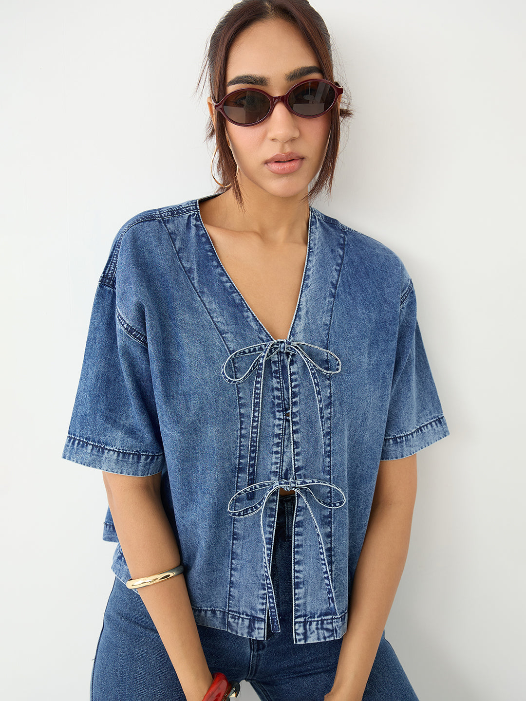 DenimLite Acid Blue Front Tie-Up Top