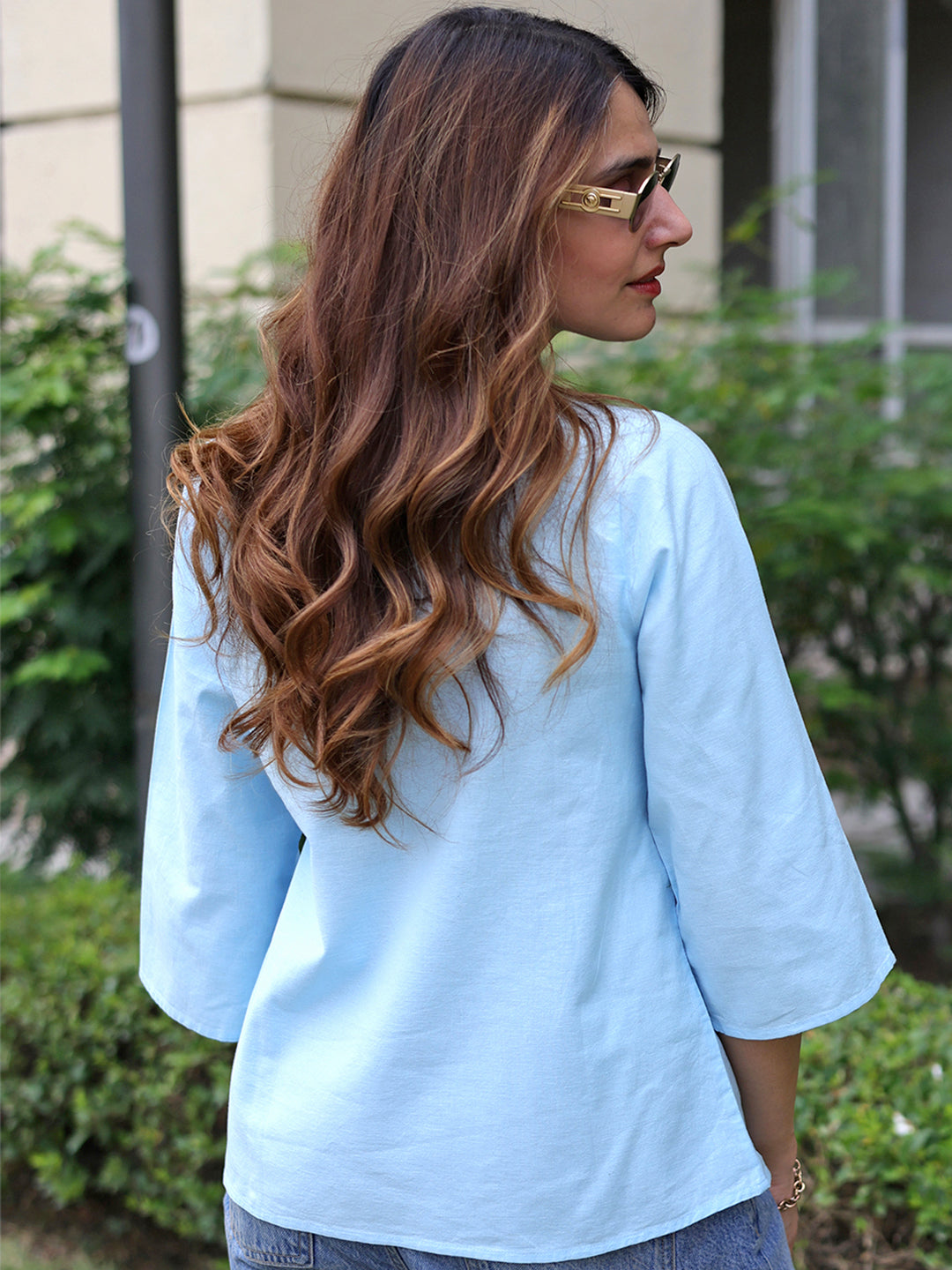 LinenLite Icy Blue Wrap Top