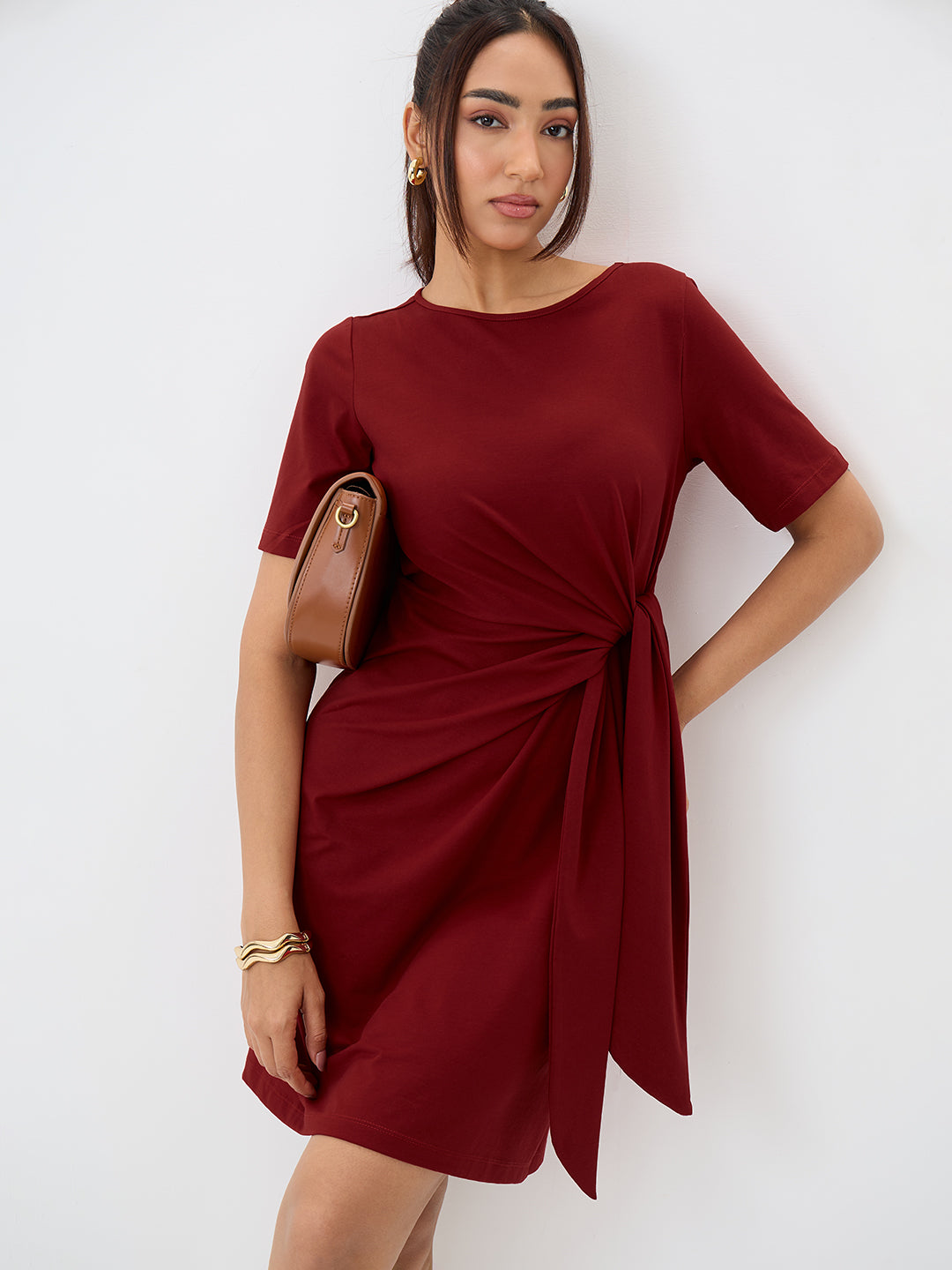 TrueStretch Red Side Tie-Up Mini Dress