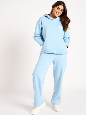 Light Blue Straight Fit Fleece Track Pants