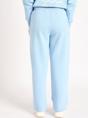 Light Blue Straight Fit Fleece Track Pants