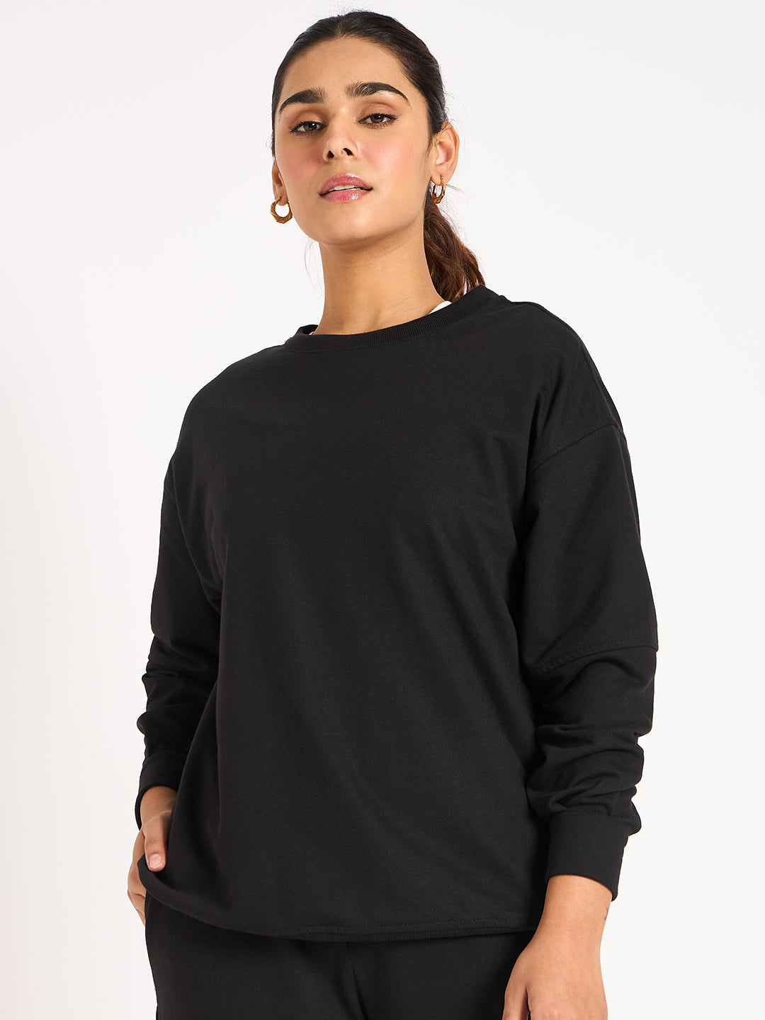 Black Piping Detail Terry Sweatshirt