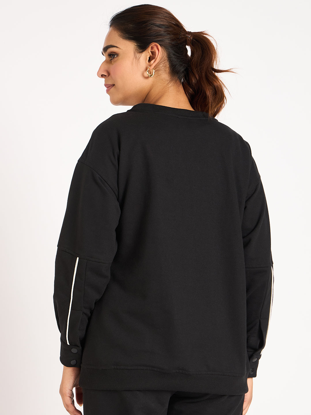 Black Piping Detail Terry Sweatshirt