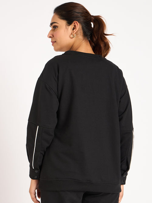 Black Piping Detail Terry Sweatshirt