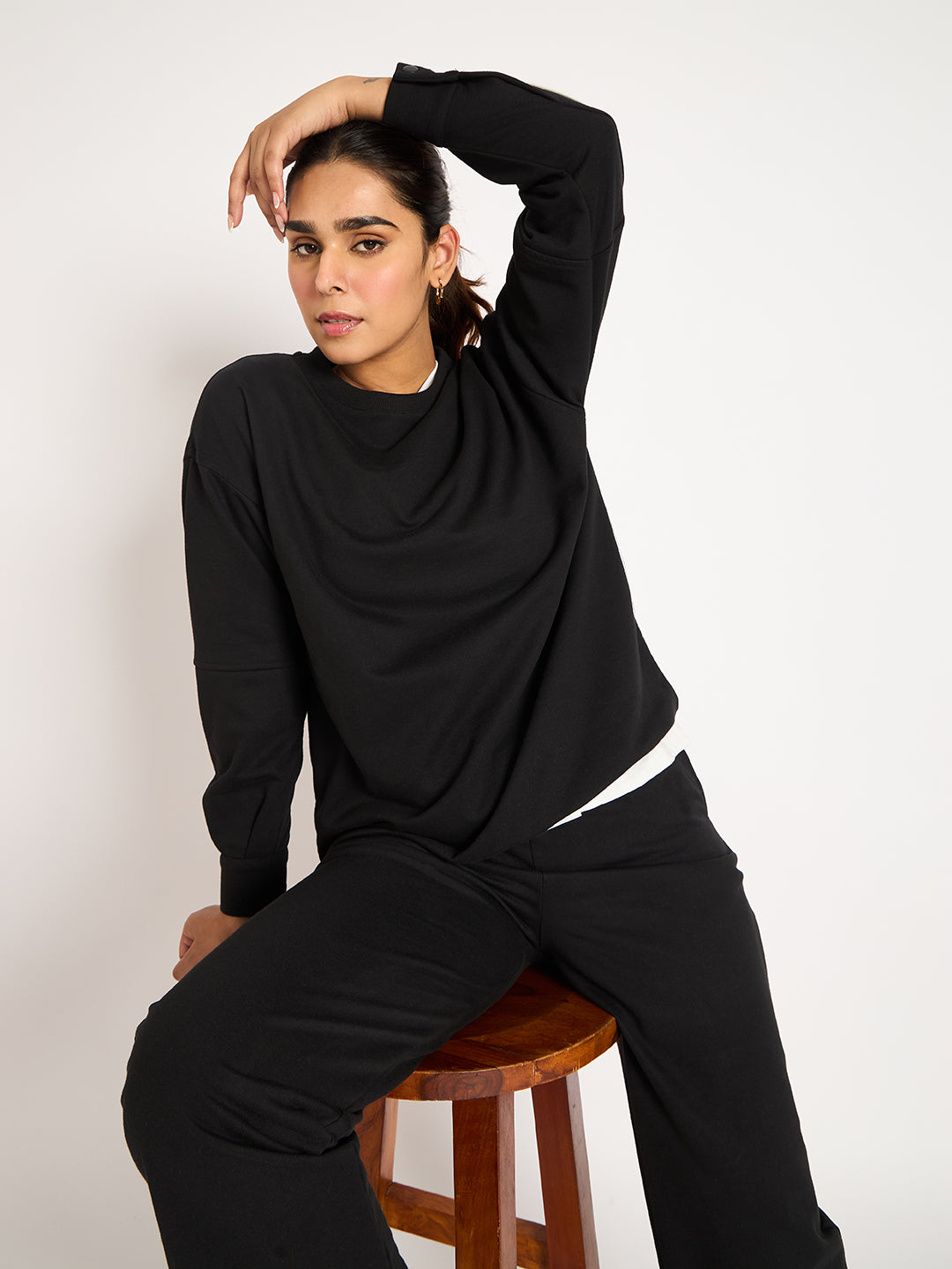Black Piping Detail Terry Sweatshirt