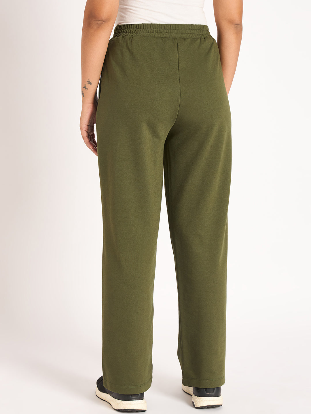 Olive Straight Fit Terry Track Pants