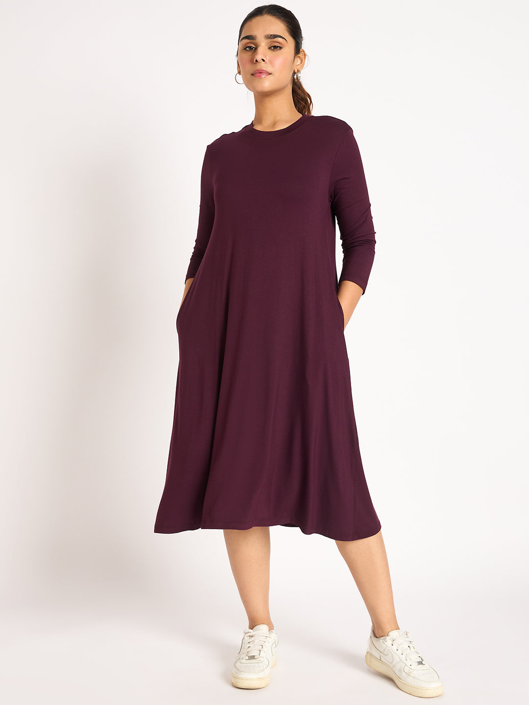 Bamboo Wine Knit T-Shirt Midi Dress