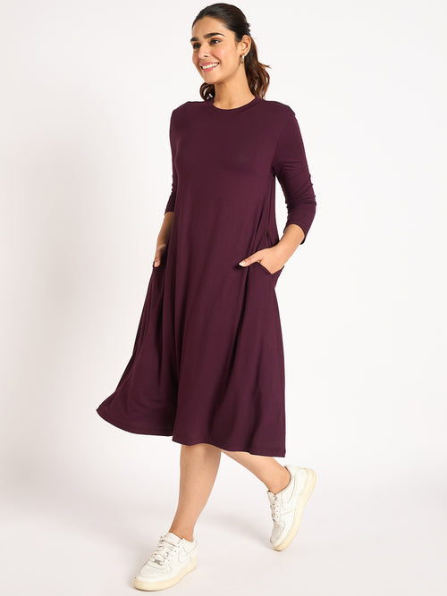 Bamboo Wine Knit T-Shirt Midi Dress
