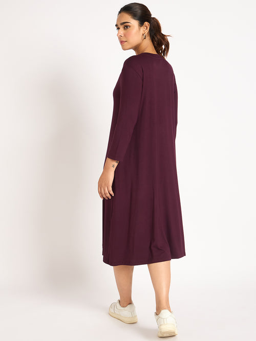 Bamboo Wine Knit T-Shirt Midi Dress