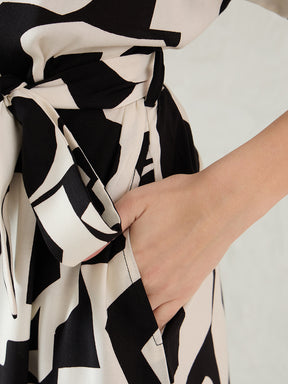 Black And White Print Shirt Midi Dress