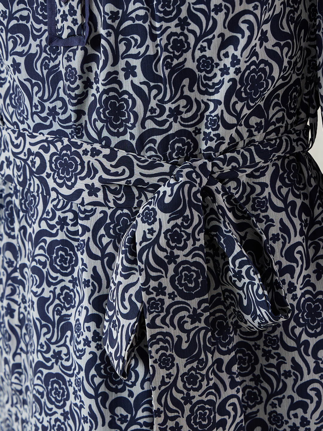 Navy Floral Printed Solid Placket Detail Maxi Dress