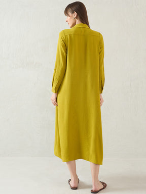Citrine Green Shirt Maxi Dress