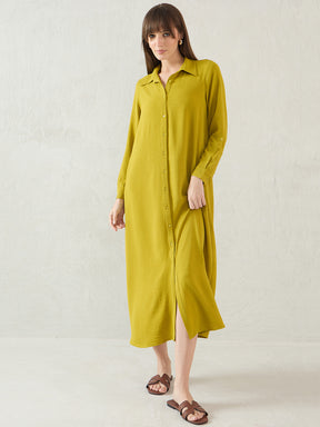 Citrine Green Shirt Maxi Dress
