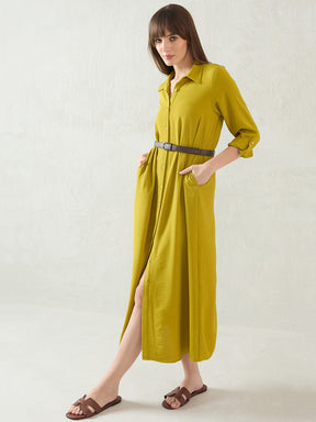 Citrine Green Shirt Maxi Dress