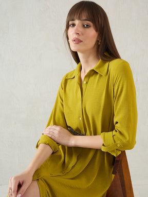 Citrine Green Shirt Maxi Dress