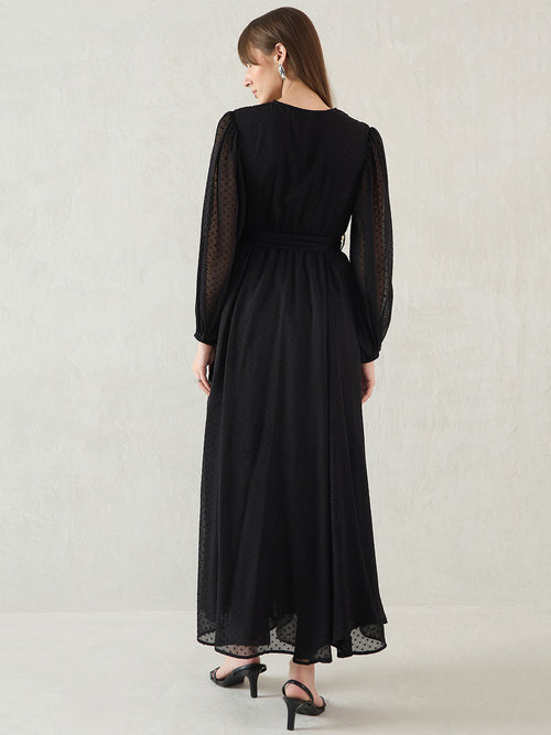 Black Chiffon Dobby Wrap Maxi Dress