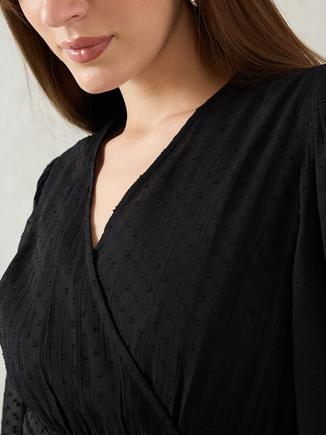 Black Chiffon Dobby Wrap Maxi Dress