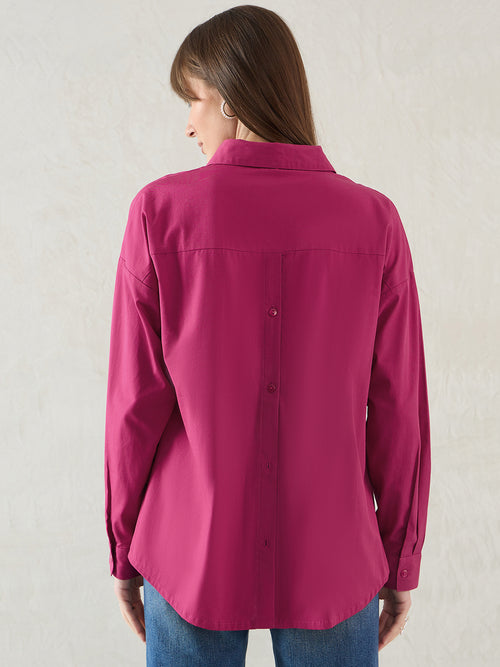 Deep Pink Cotton Back Button Detailing Shirt