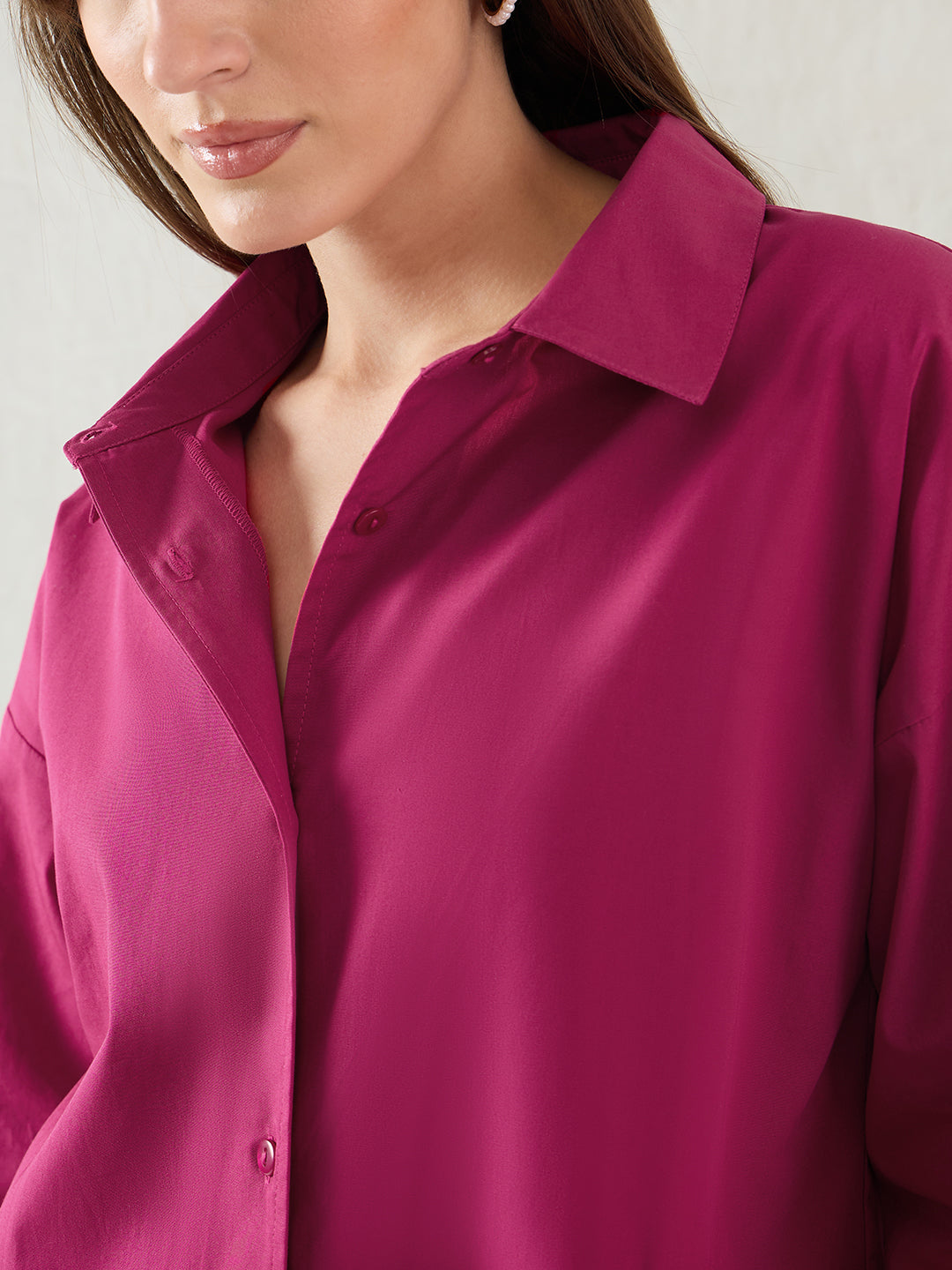 Deep Pink Cotton Back Button Detailing Shirt