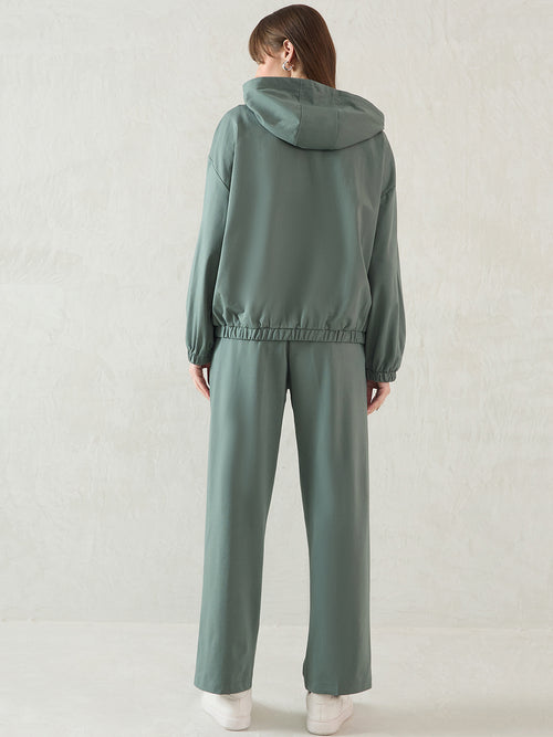 Green Half Zip Up Hooded Travel Set