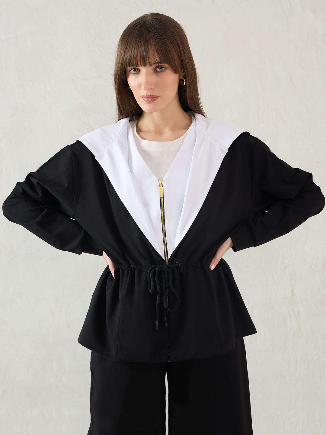 Black And White Colorblock Travel Jacket