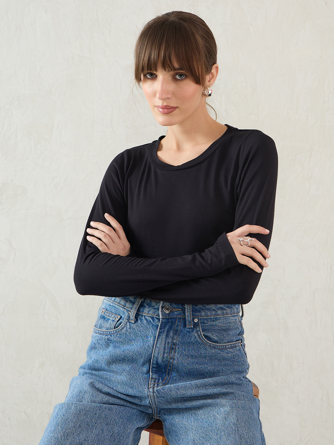 Bamboo Black Knit T-Shirt