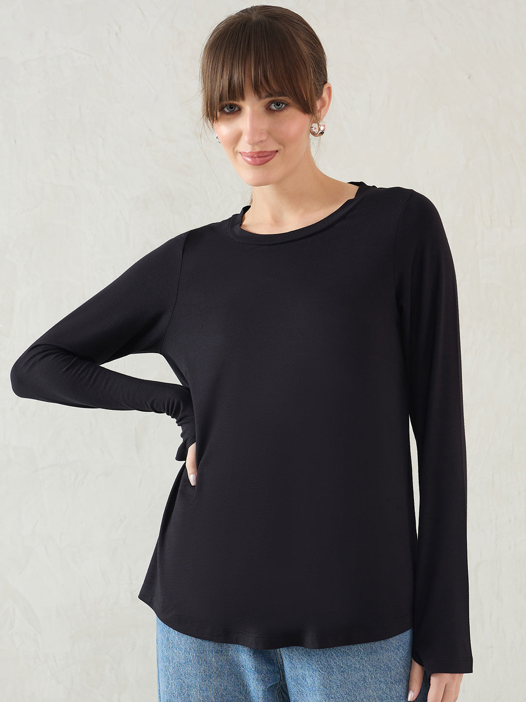 Bamboo Black Knit T-Shirt