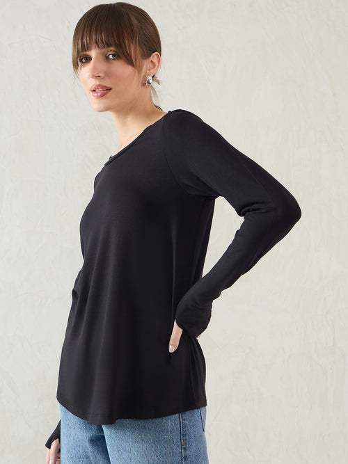 Bamboo Black Knit T-Shirt