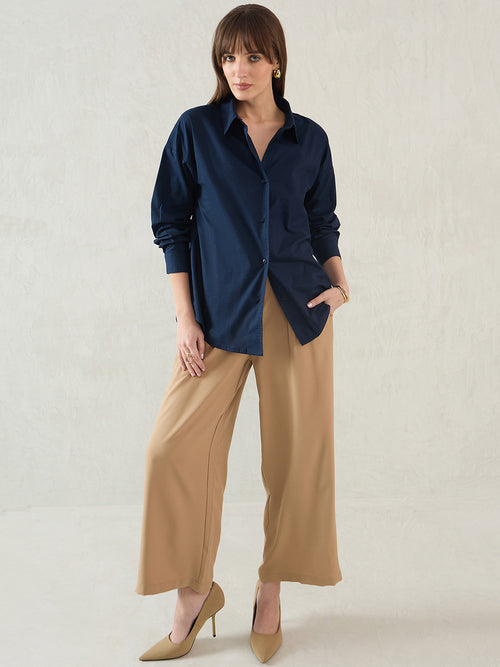 Navy Cotton Back Button Detailing Shirt