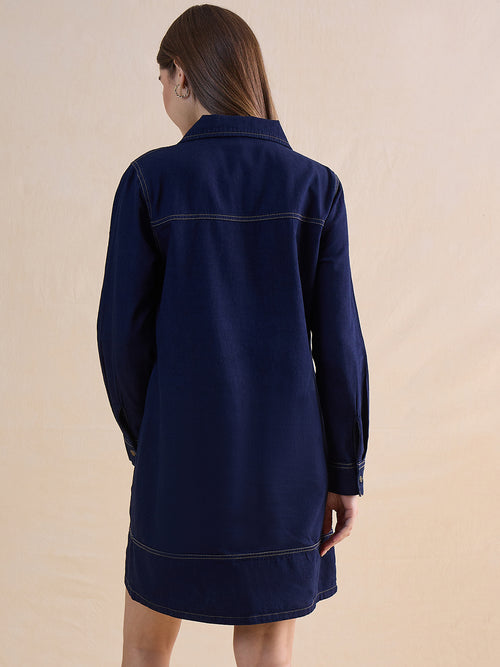DenimClassic Blue Half Zip-Up Dress