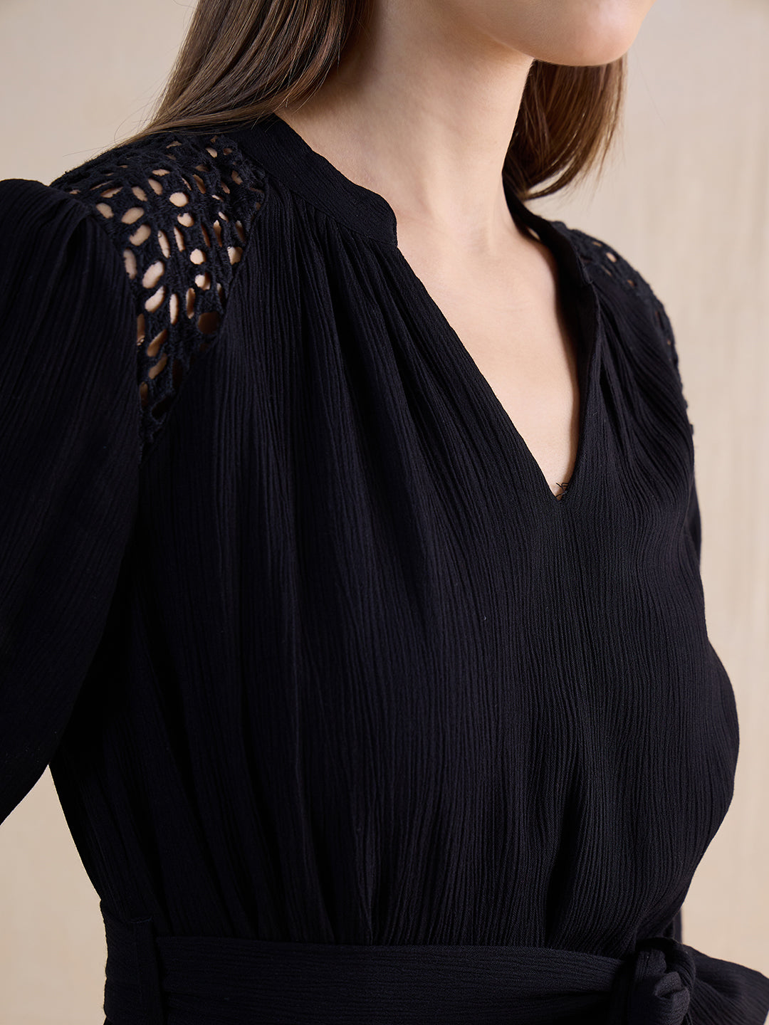 Black Schiffli Tiered Maxi Dress