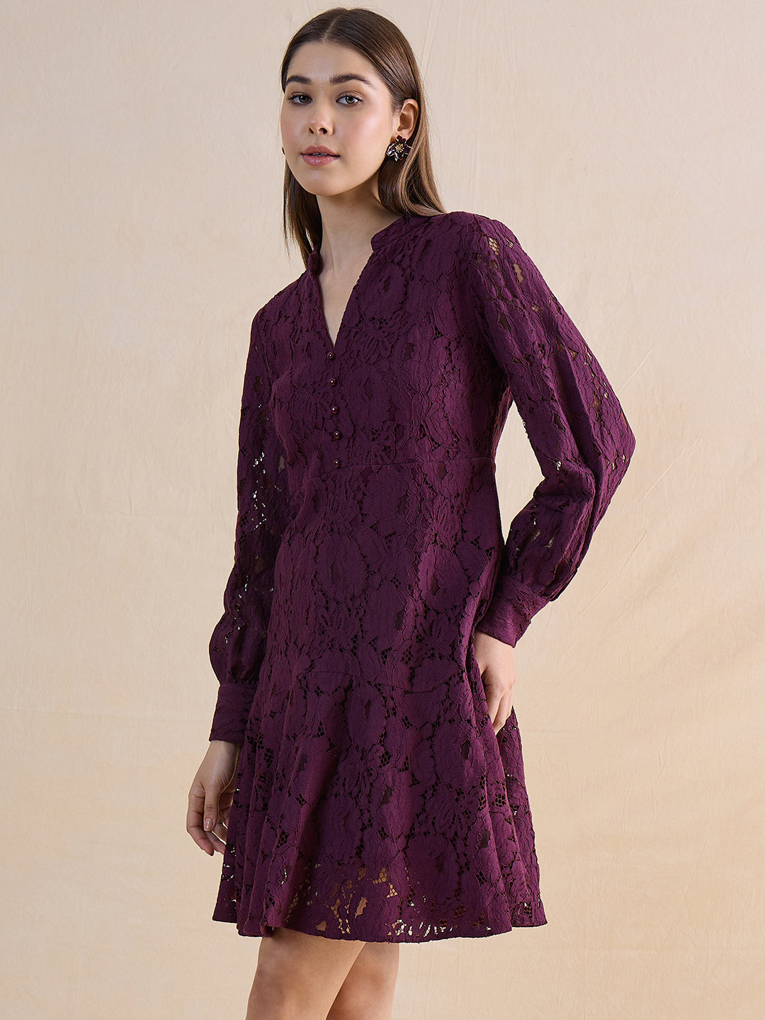 Wine Lace Mini Dress