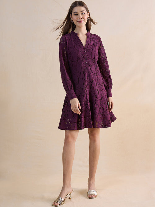 Wine Lace Mini Dress