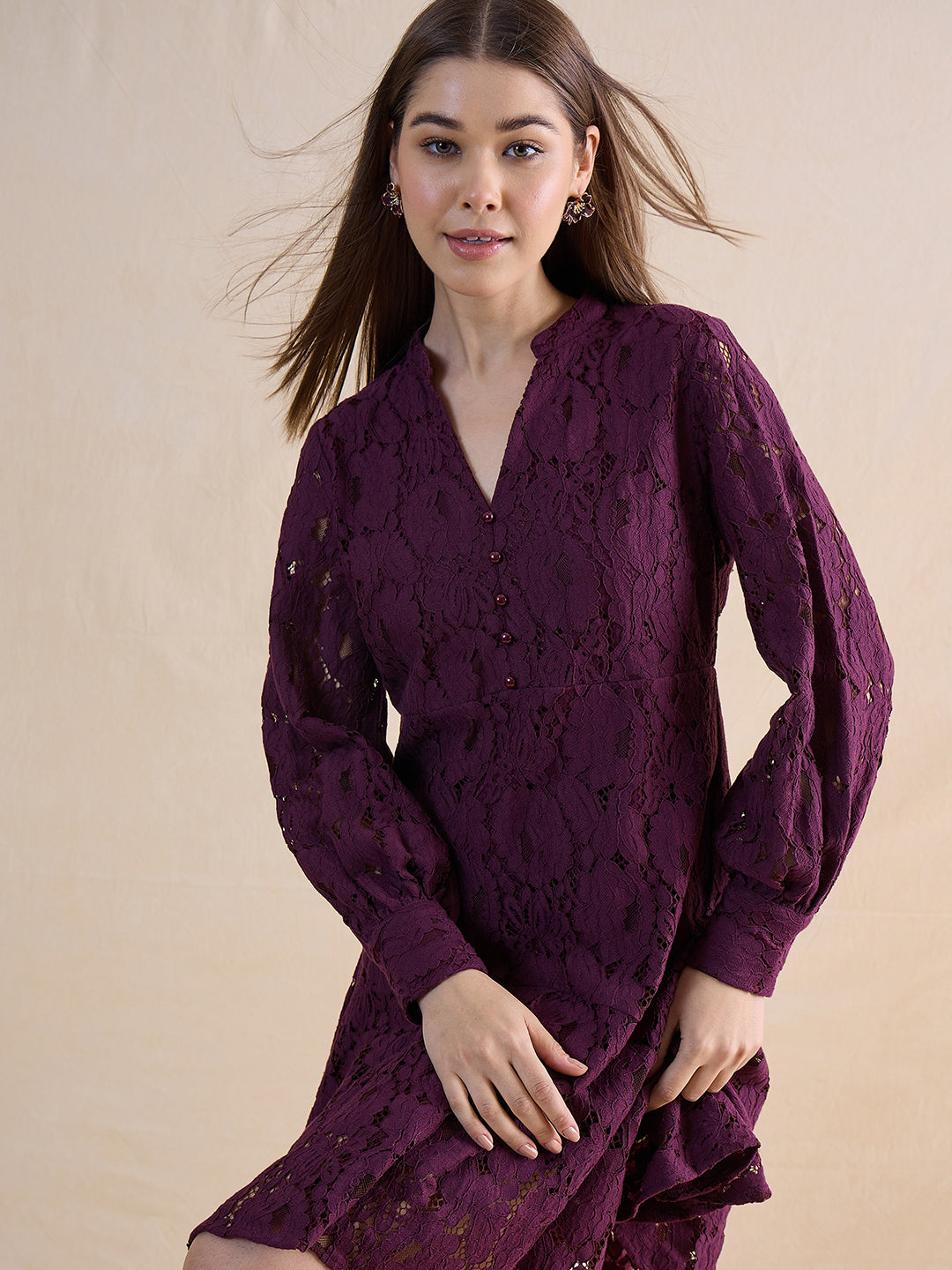 Wine Lace Mini Dress