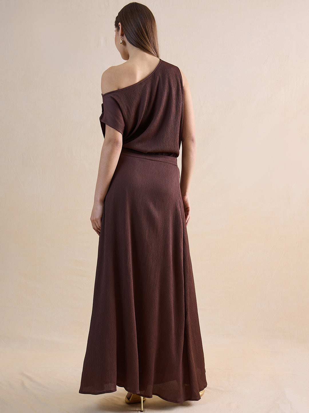 Coffee Brown One Shoulder Skirt Co-Ord