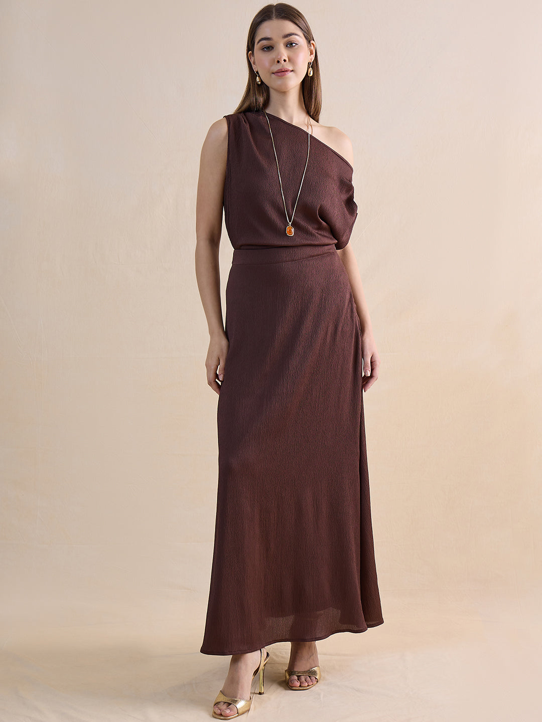 Coffee Brown One Shoulder Skirt Co-Ord