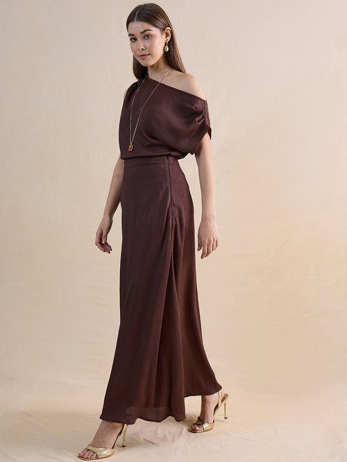 Coffee Brown One Shoulder Skirt Co-Ord