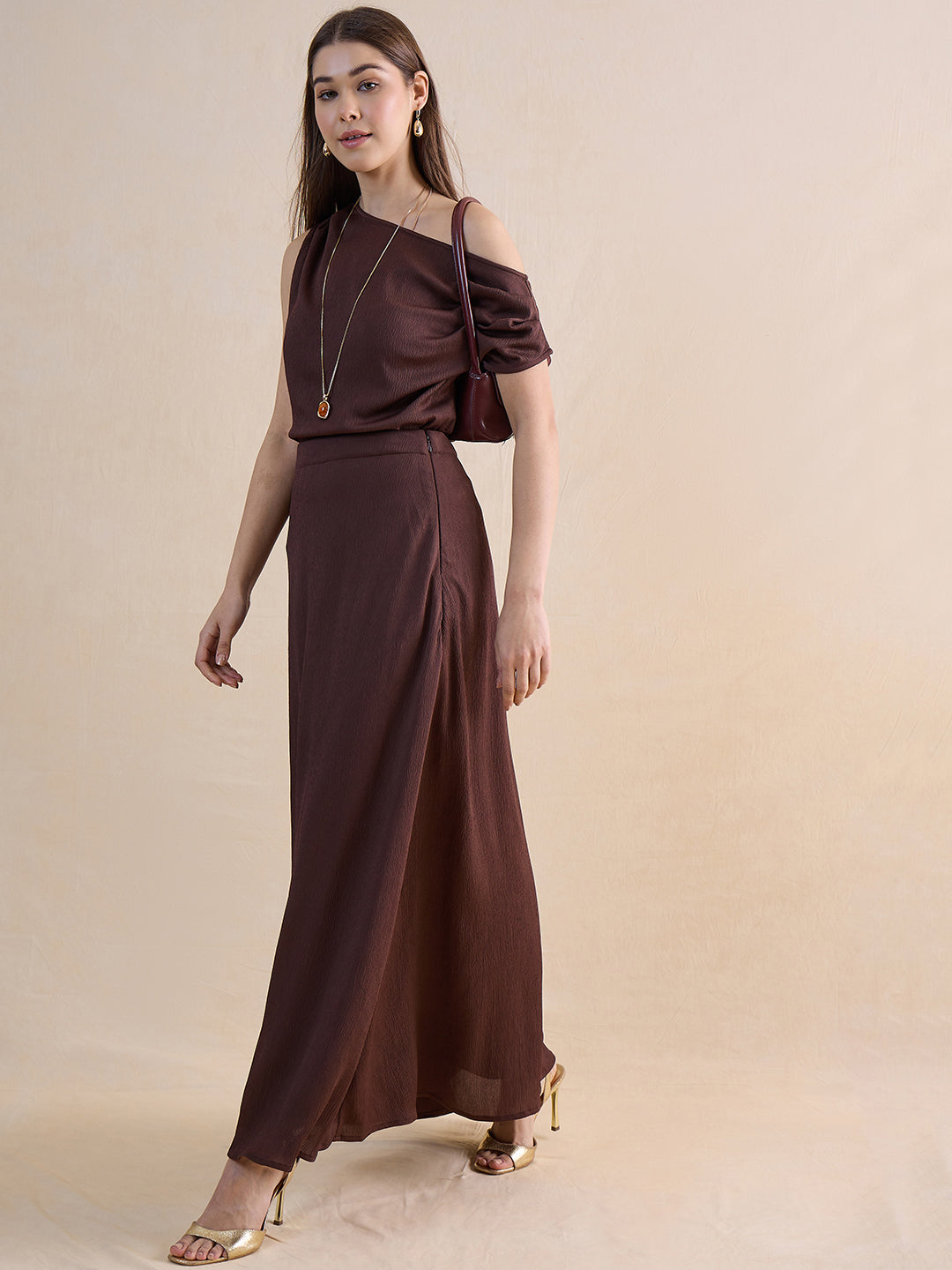 Coffee Brown One Shoulder Skirt Co-Ord
