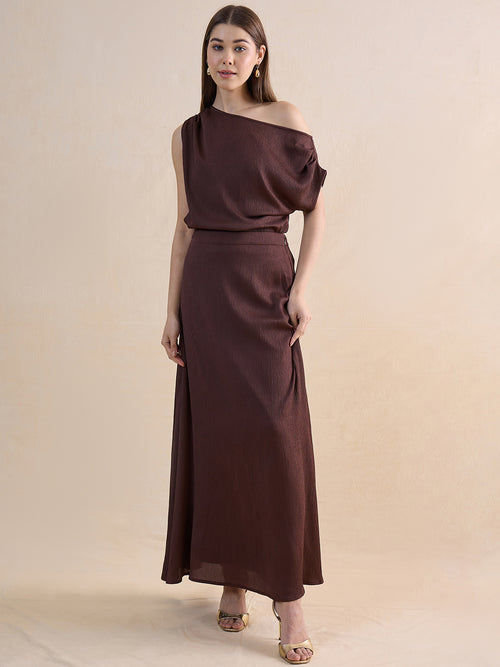 Coffee Brown One Shoulder Skirt Co-Ord
