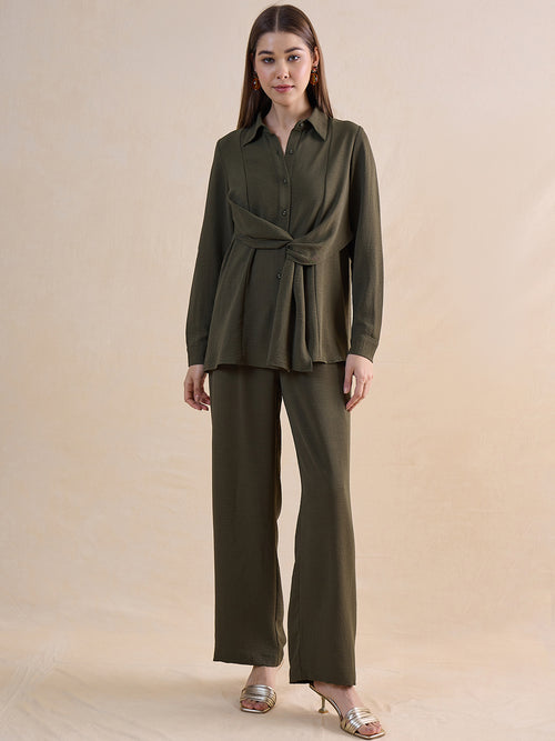 Olive Drape Shirt Co-Ord