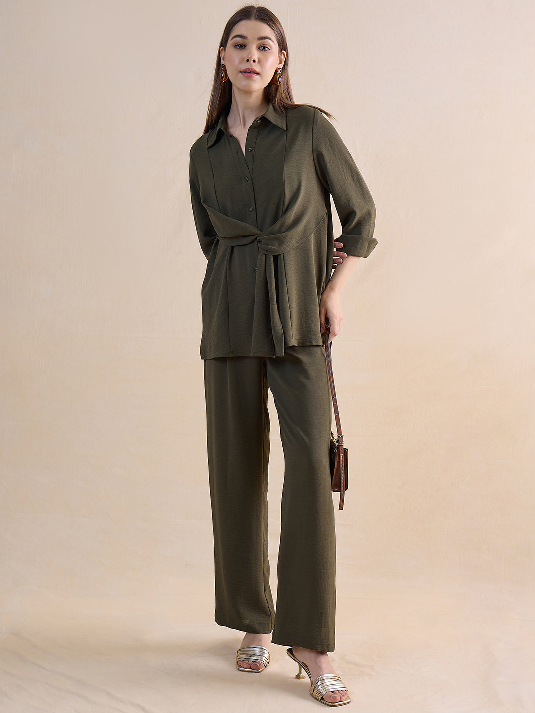 Olive Drape Shirt Co-Ord