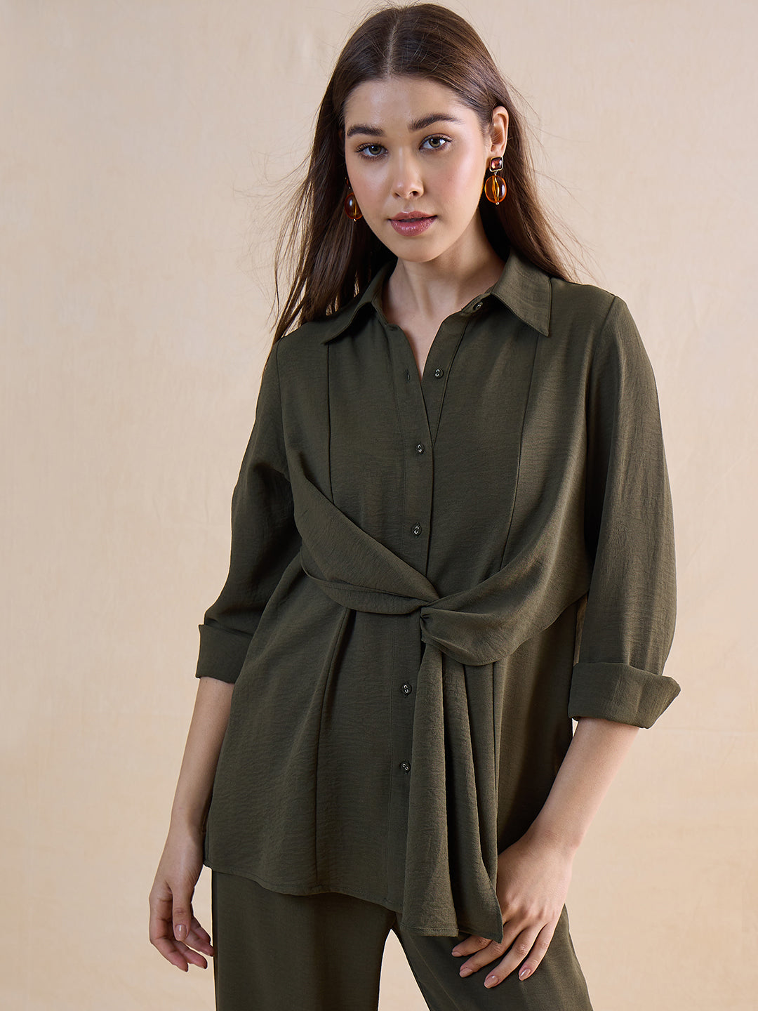 Olive Drape Shirt Co-Ord