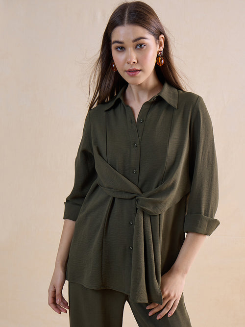 Olive Drape Shirt Co-Ord