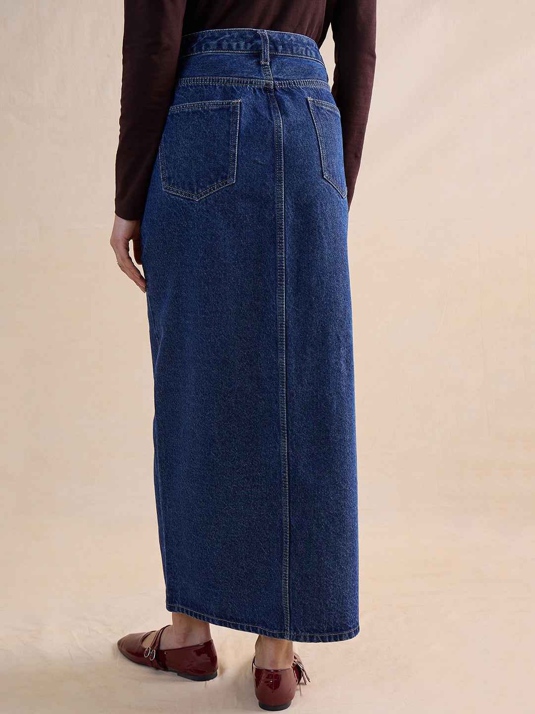 Navy Blue Front Slit Maxi Skirt