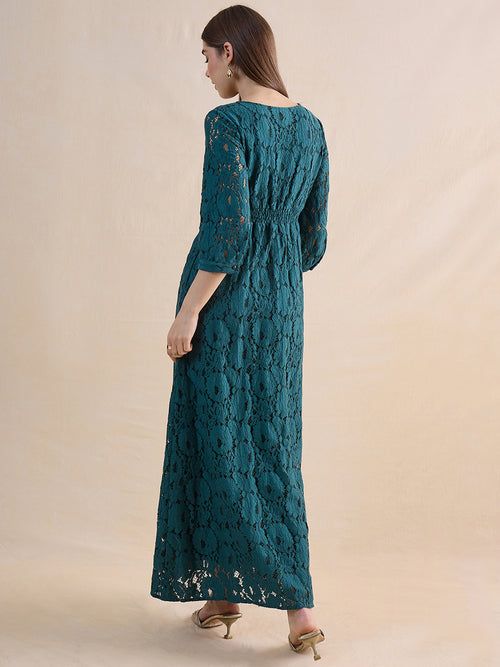 Green Lace Corset Detail Maxi Dress