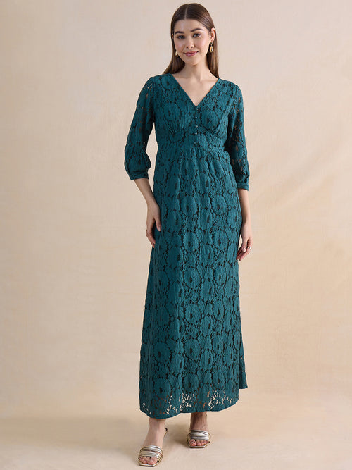 Green Lace Corset Detail Maxi Dress
