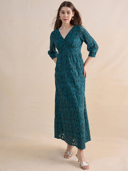 Green Lace Corset Detail Maxi Dress